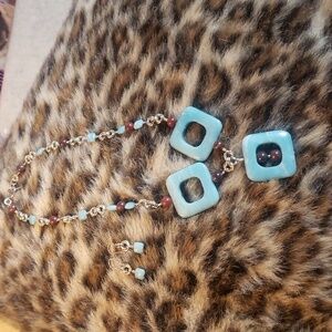 Handmade silver stainless steel semi precious stone errings and necklace
